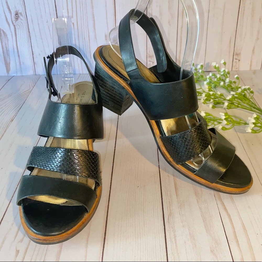 Rag & Bone Strap Slingback Sandal Block Heel- Black/Snakeskin